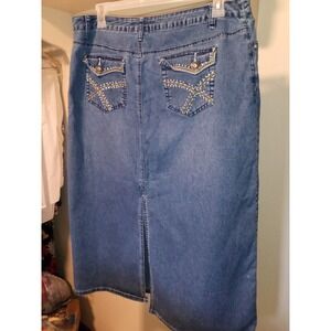 Baccini‎ Denim Skirt Womens 16W Blue Jean Y2K 90s Embroidered Everyday Work Play